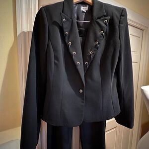 Cache Black Cocktail suit with rhinestone eyelets